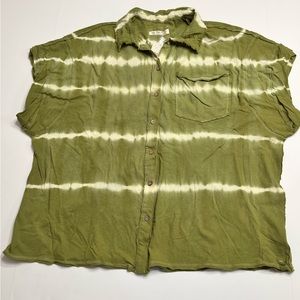 Free People Green Tie Die Stripe Blouse/Top